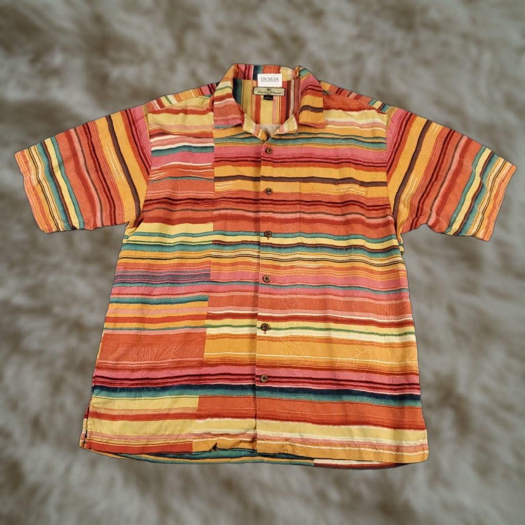 Tommy Bahama Tommy Bahama Hawaiian Shirt Mens Medium Red Striped Button-Up Short Sleeve Silk Aloha Size US M / EU 48-50 / 2 - 1 Thumbnail