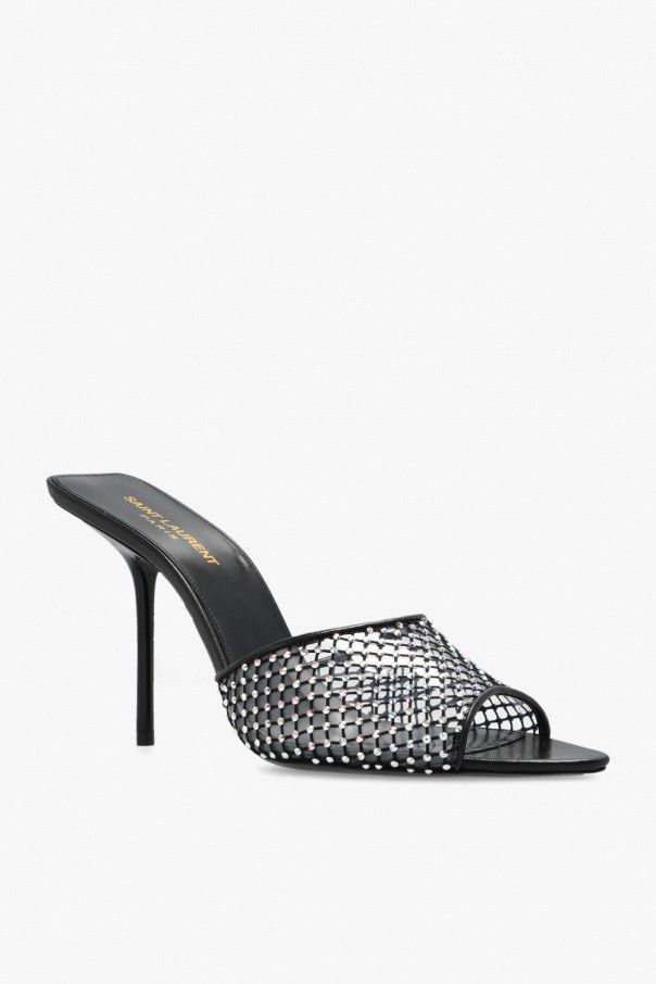 Saint Laurent Paris o1b1hav110824 Luz Mesh Heeled Mules in Black Size US 8 / IT 38 - 5 Thumbnail