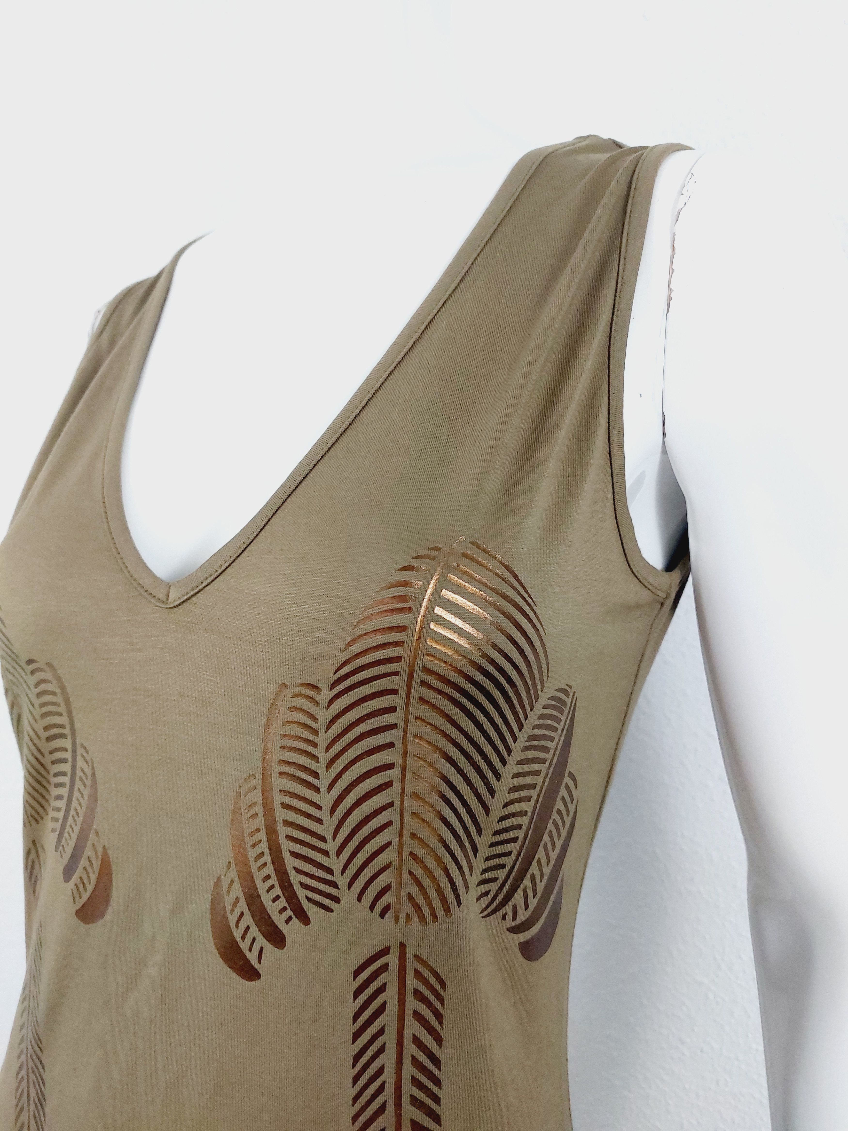 Thierry Mugler Thierry Mugler Kahki Gold Palm Tree Tropical Midi Dress Size M / US 6-8 / IT 42-44 - 4 Thumbnail
