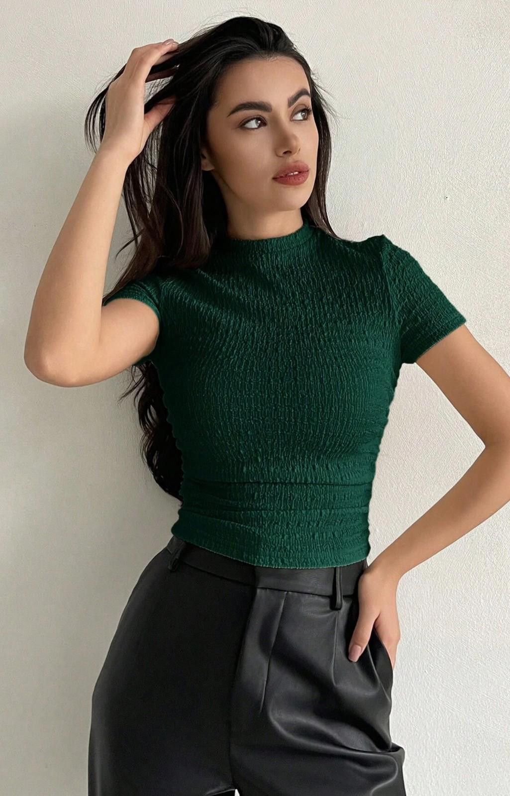 Other ALORUH Ruched Textured Knit Top in Dark Green (X-SMALL) Size XS / US 0-2 / IT 36-38 - 2 Thumbnail