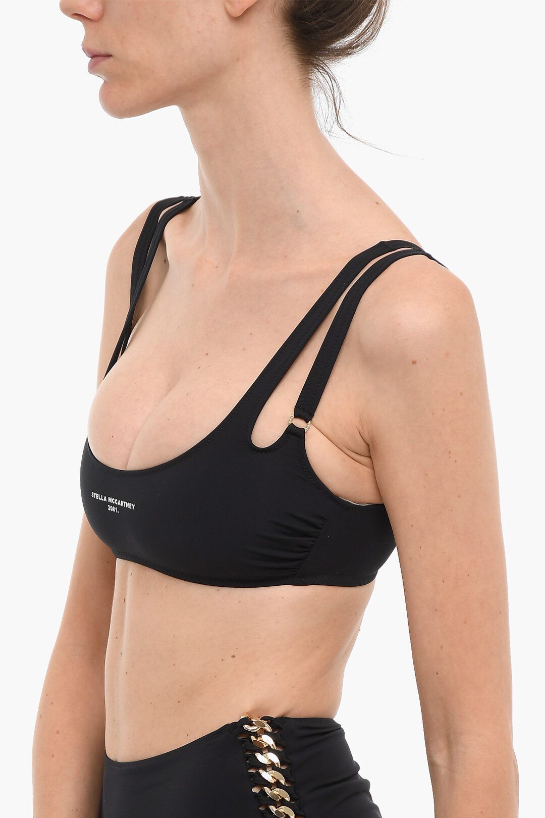 Stella McCartney og1mm0824 Bikini Top With Logo-Print in Black Size XS / US 0-2 / IT 36-38 - 2 Thumbnail