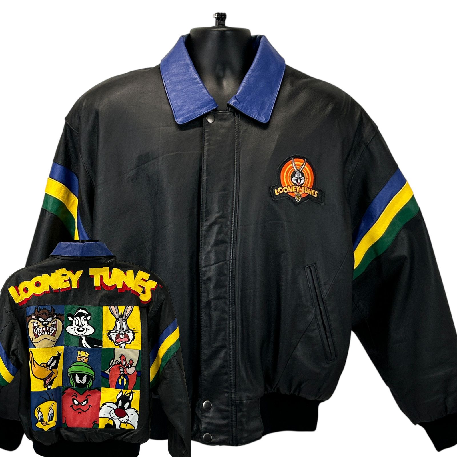 Warner Bros Vintage 90s Looney Tunes Leather Bomber Jacket 1997 L Large Size US L / EU 52-54 / 3 - 1 Thumbnail