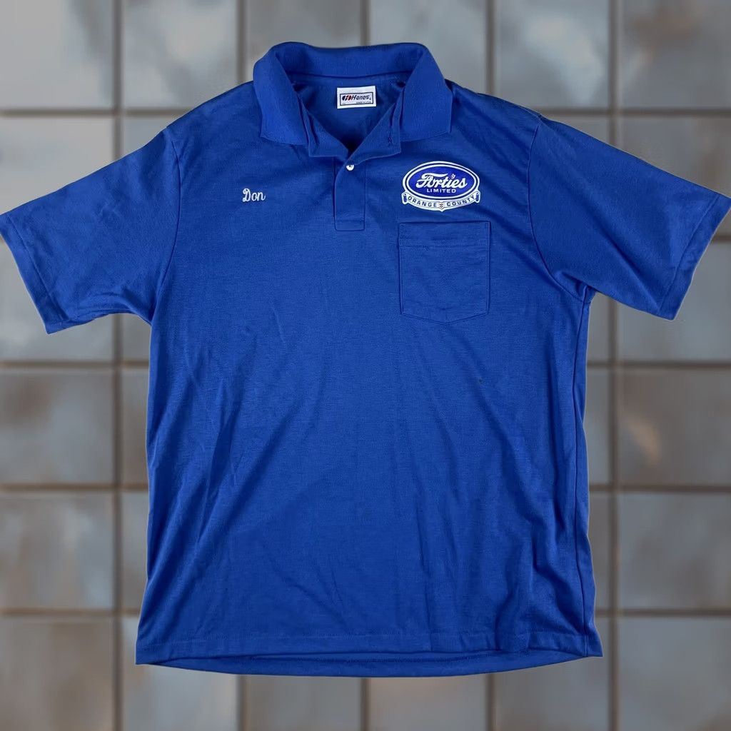 Hanes VINTAGE Hanes Forties Limited Orange County polo shirt Mens XL blue Ford Car Club Vintage Polo Shirt Mens XL Blue Ford Car Club Vintage Overall Shirt Size US XL / EU 56 / 4 - 1 Thumbnail