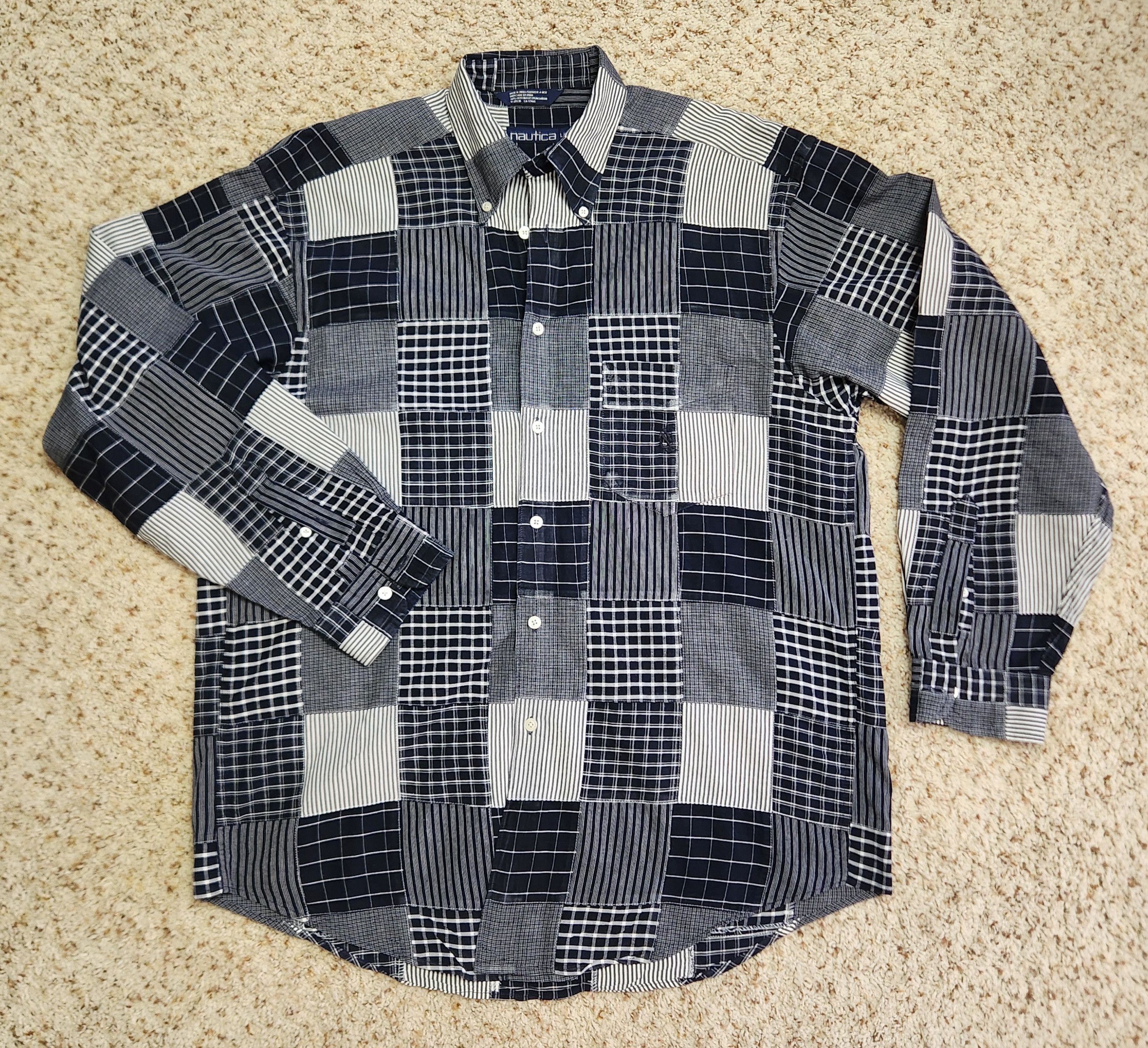 Nautica men's patchwork shirt L navy white Nautica button down Size US L / EU 52-54 / 3 - 8 Thumbnail