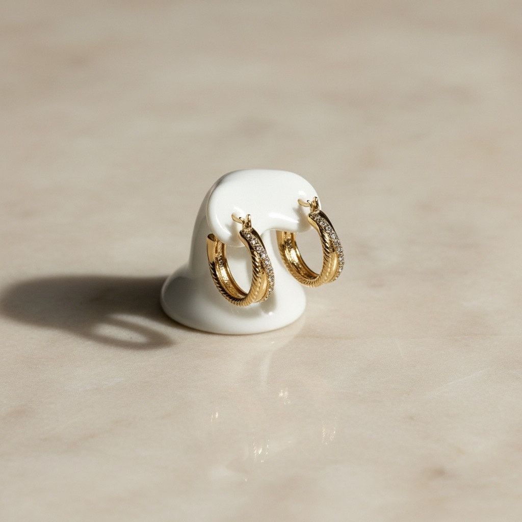 Ralph Lauren Lauren Ralph Lauren Gold Tone Twisted Crystal Hoop Earrings Size ONE SIZE - 2 Thumbnail
