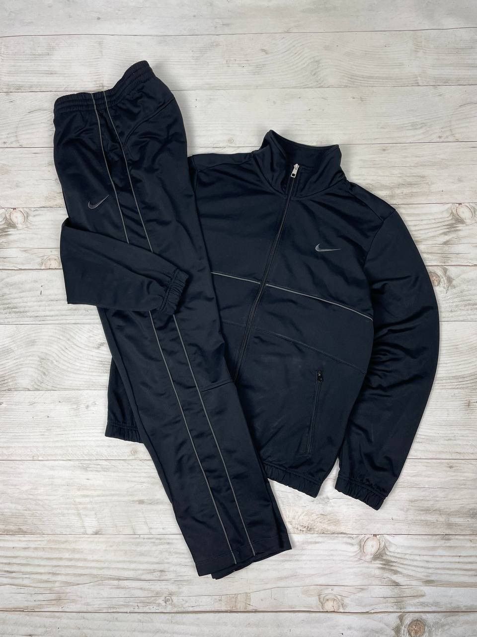 image of Vintage Nike Tracksuit Jacket And Pants Swoosh in Black, Men's (Size Medium)