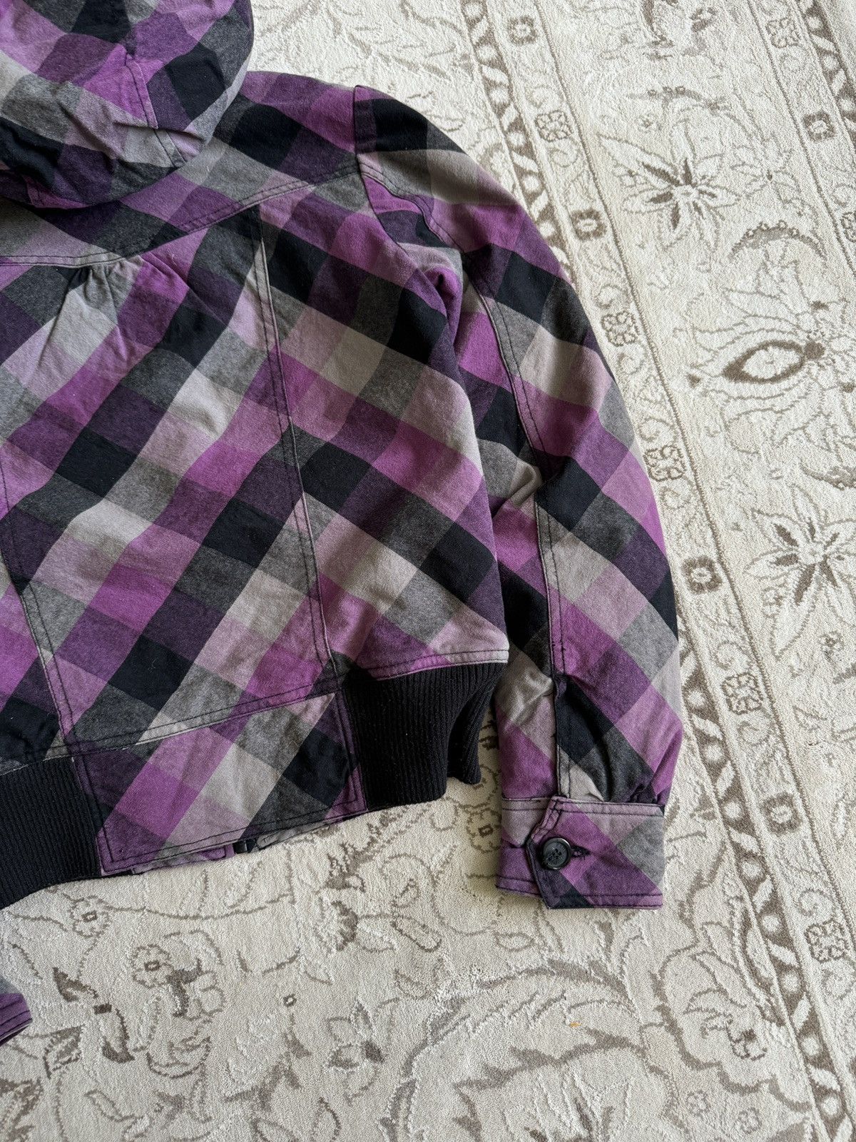 Hysteric Glamour Vintage Fur Hood Plaid Canvas Crop Jacket Punk Goth Emo Y2K Size S / US 4 / IT 40 - 13 Thumbnail