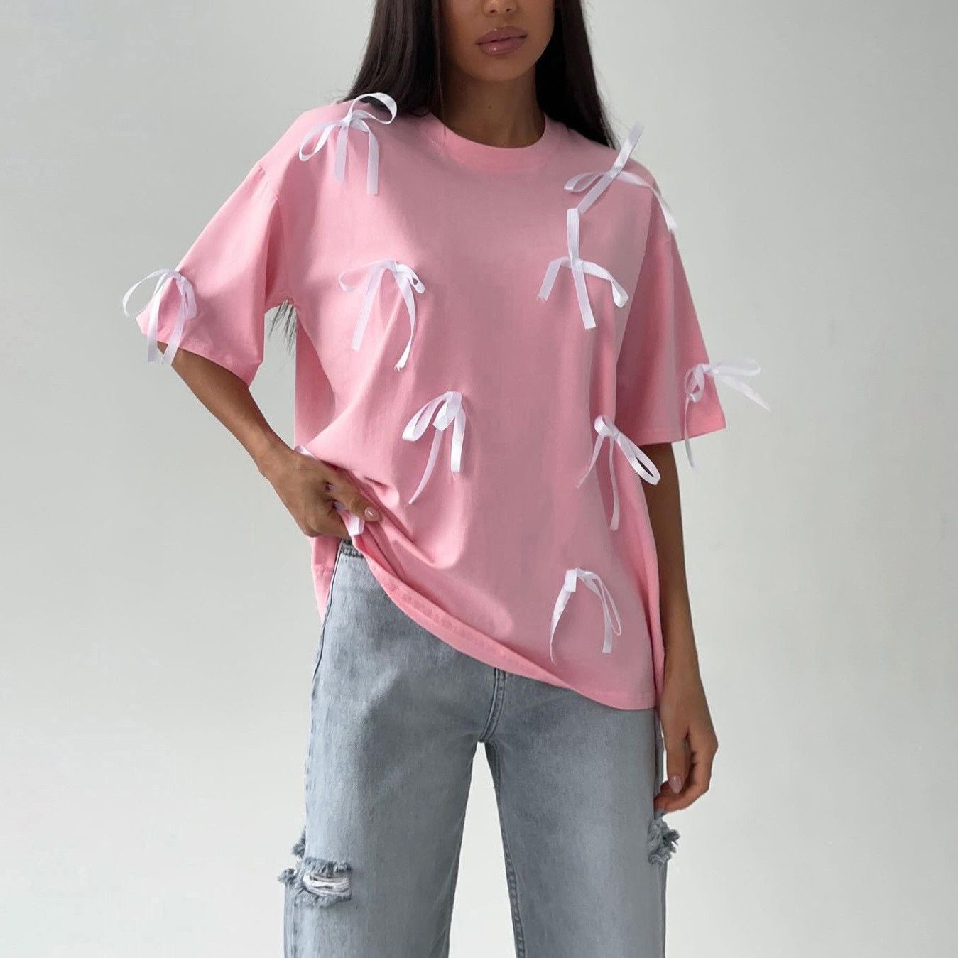 Other Women's Casual Loose Bow Tie T-Shirt Y2k Size L / US 10 / IT 46 - 1 Thumbnail