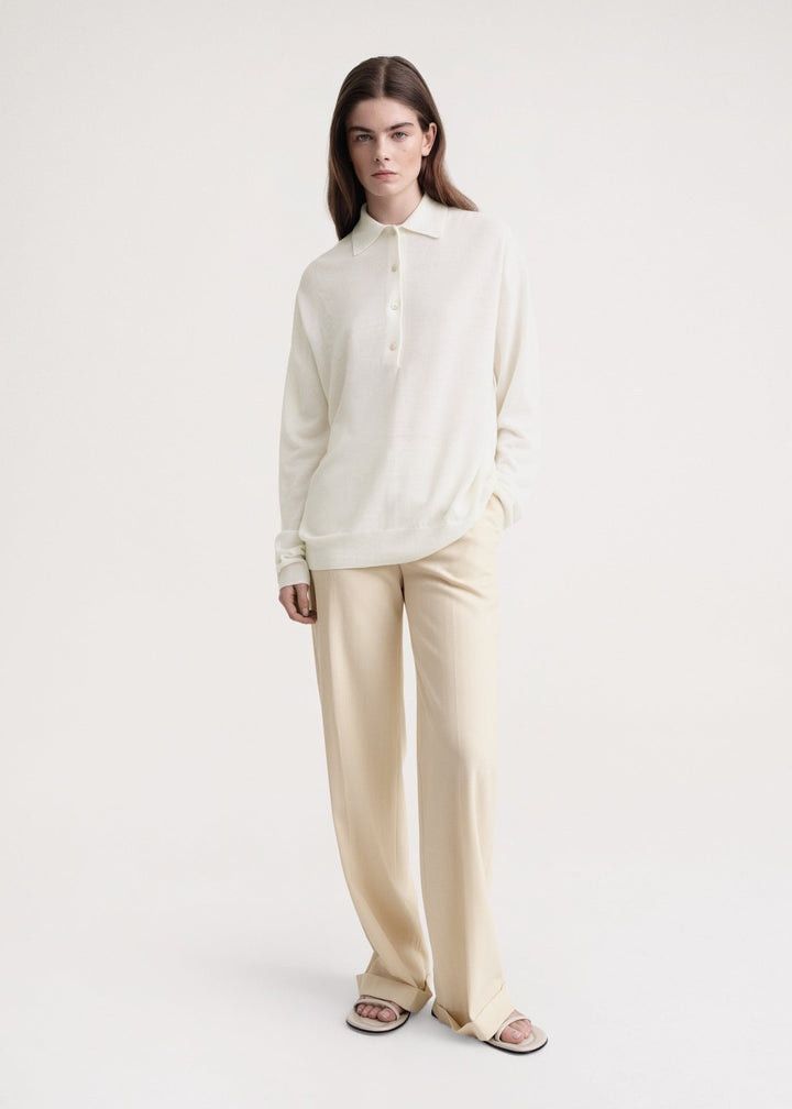 Toteme o1mle0525 Merino-Wool Polo Shirt in Creme Size L / US 10 / IT 46 - 2 Thumbnail