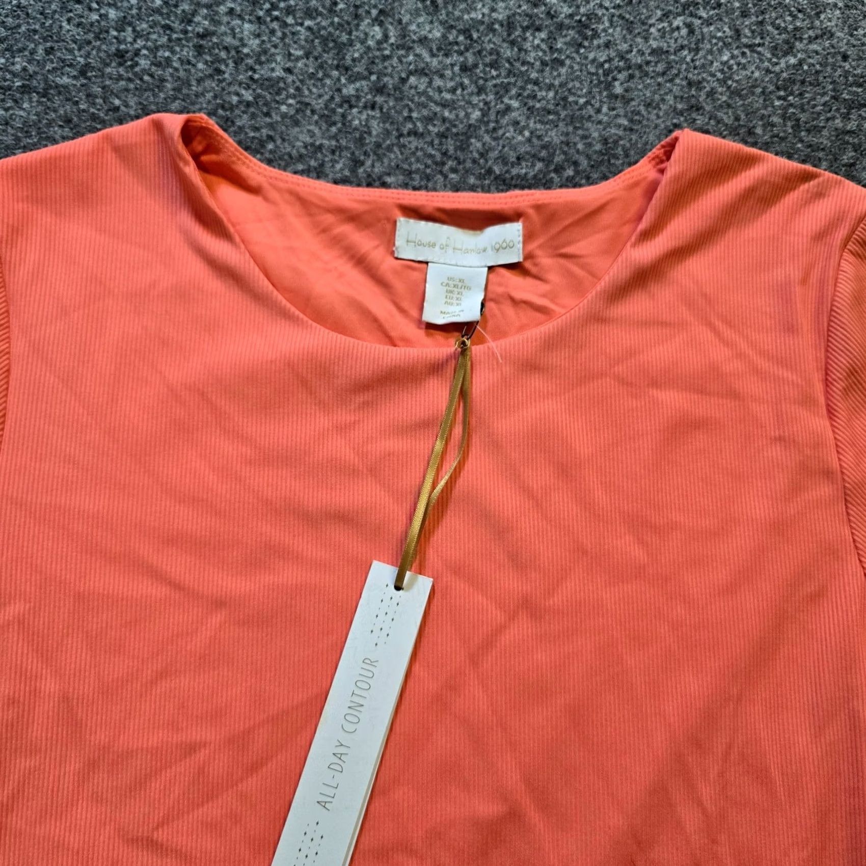 House of Harlow House Of Harlow Bodysuit Womens XL Orange Ribbed Short Sleeve Capsule Blouse Knit Nylon Round Neck Snap Closure Casual Women St retch Size XL / US 12-14 / IT 48-50 - 2 Thumbnail