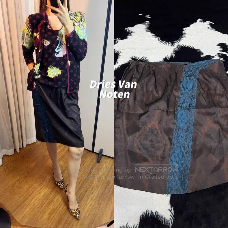 Dries Van Noten Dries Van Noten Silk Dark Pattern Midi Skirt Size 24" / US 00 / IT 34 - 1 Thumbnail