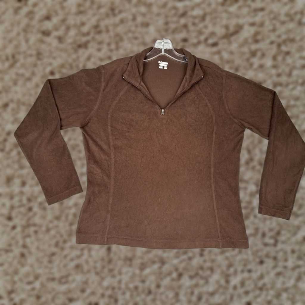 Vintage Columbia Fleece Sweater Women Large Brown 1/4 Zip Pullover Print Hike Walk Camp Size L / US 10 / IT 46 - 1 Thumbnail