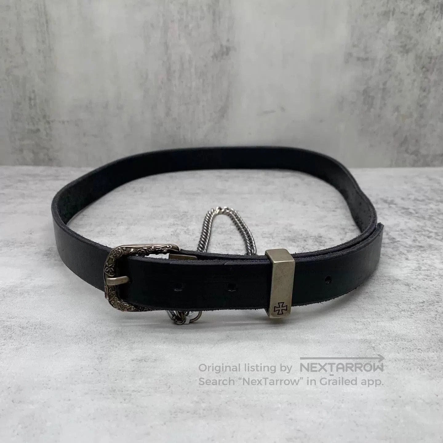 Enfants Riches Deprimes Black Leather Belt with Decorative Buckle and Chain. Size ONE SIZE - 2 Thumbnail