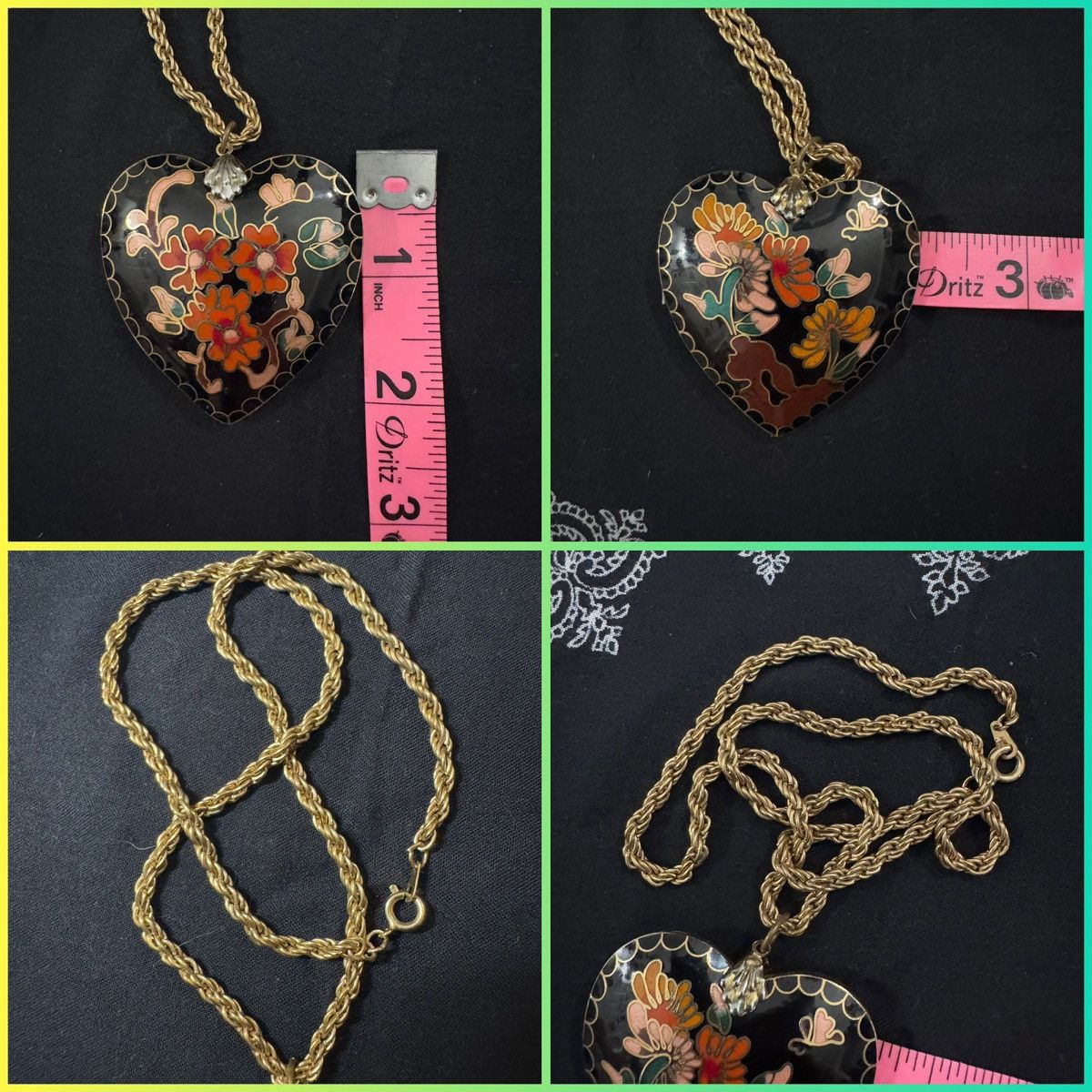 Vintage VINTAGE CLOISENNÉ HEART PENDANT BIG! GOLD TONE CHAIN. EUC Size ONE SIZE - 7 Thumbnail