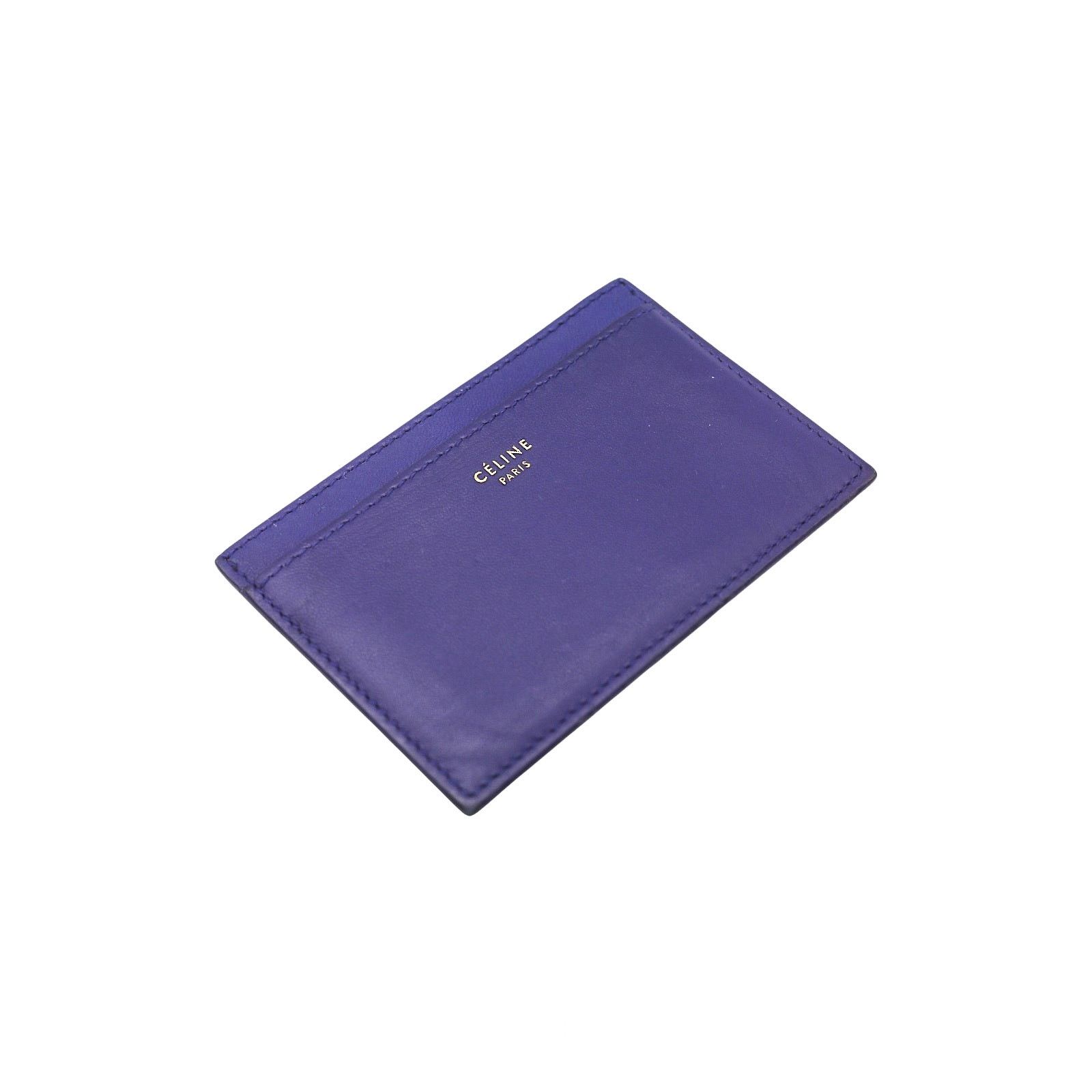 🔴 Celine Logo Card Holder Wallet - Two-Tone Blue Tan