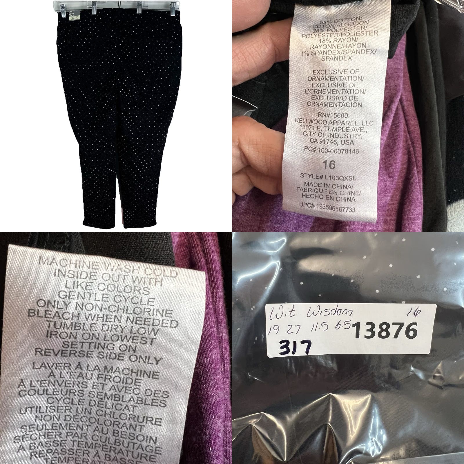 Vintage Wit & Wisdom Ab-solution Ankle Skimmer Polka Dot Pants Regular 16 Black Knit Cotton Blend Spandex Pockets High Rise Tapered Mens Womens Girls Boys Size 38" / US 16 / IT 52 - 9 Thumbnail
