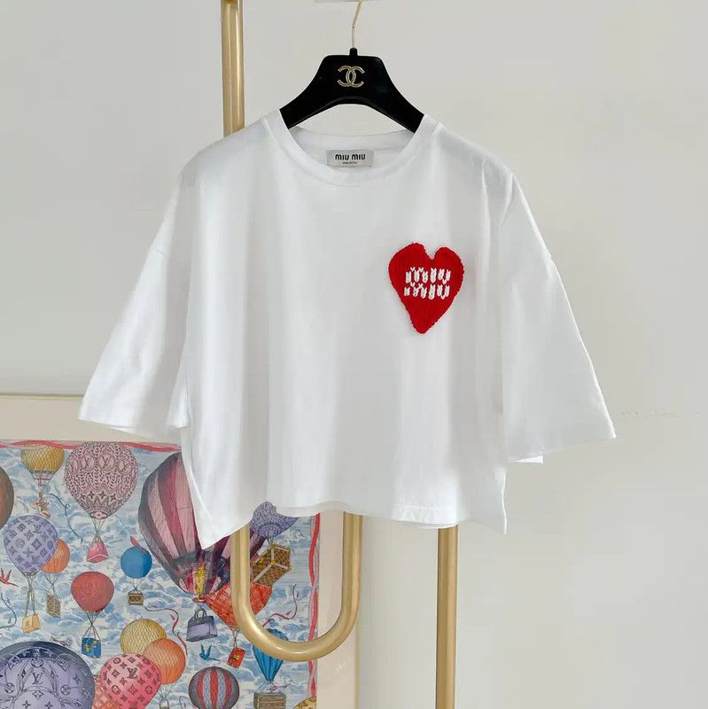 Miu Miu Miu Miu White Cotton Short Sleeve Tee 0089 Size S / US 4 / IT 40 - 1 Thumbnail
