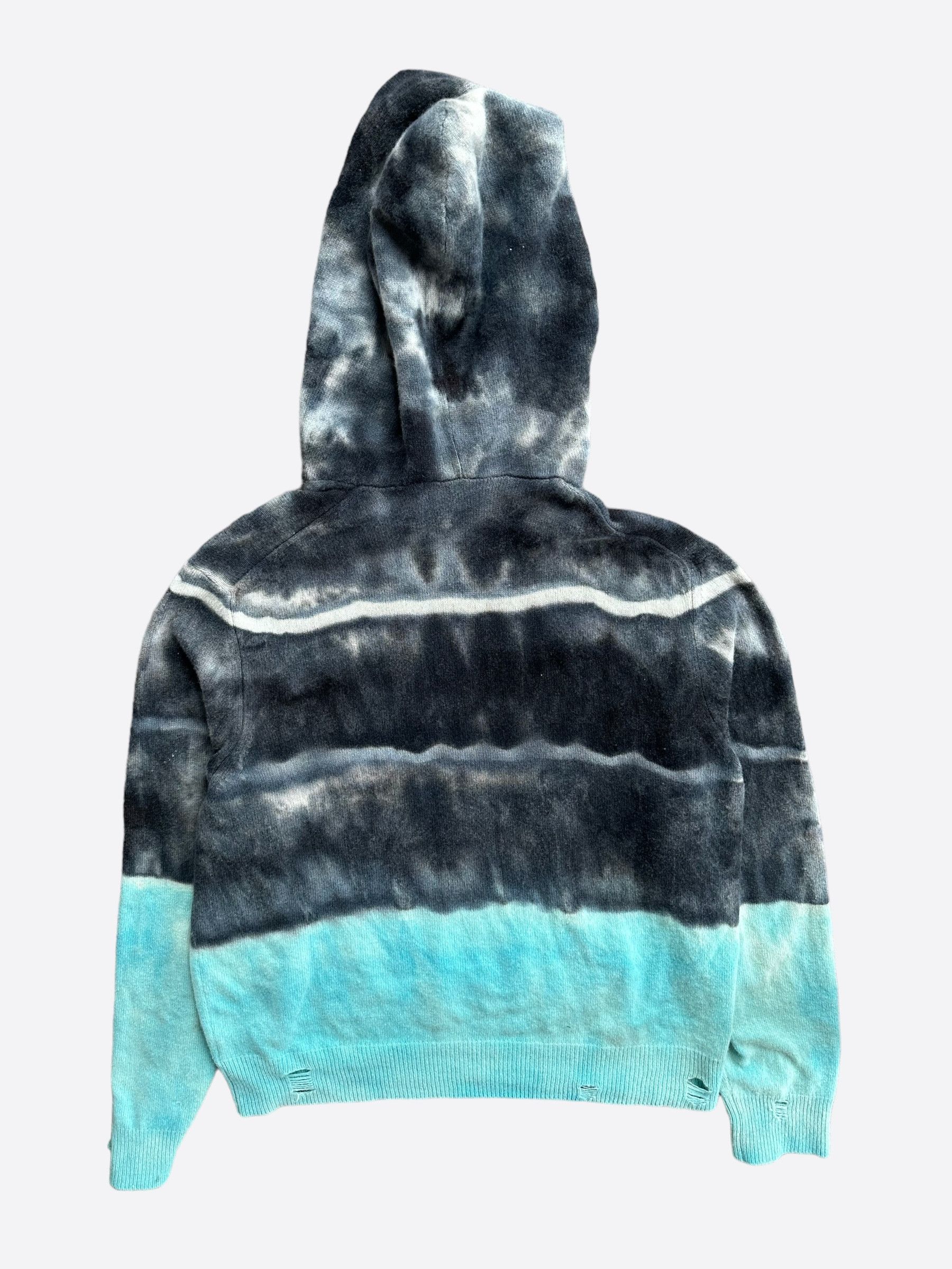 Amiri Amiri Black & Blue Tie-Dye Cashmere Distressed Hoodie Size US M / EU 48-50 / 2 - 2 Thumbnail