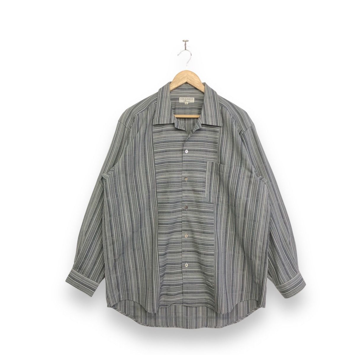 Nina Ricci VINTAGE NINA RICCI MONSIEUR WOOL STRIPE BUTTON SHIRT Size XXL / US 16-18 / IT 52-54 - 1 Thumbnail