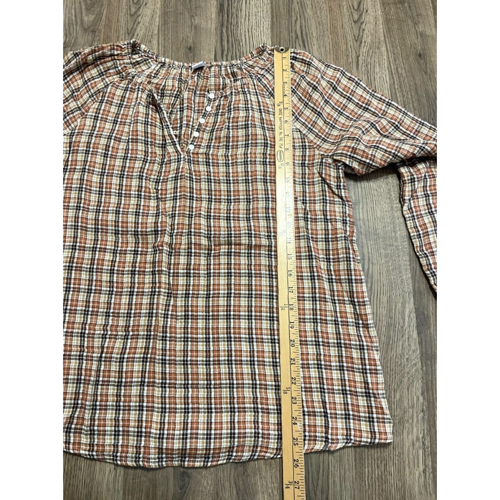 Old Navy Old Navy Shirt Women’s Tall M Plaid Brown Cream Black 1/4 Buttons Long Sleeve Casual Fall Spring Summer Modern Size M / US 6-8 / IT 42-44 - 7 Thumbnail