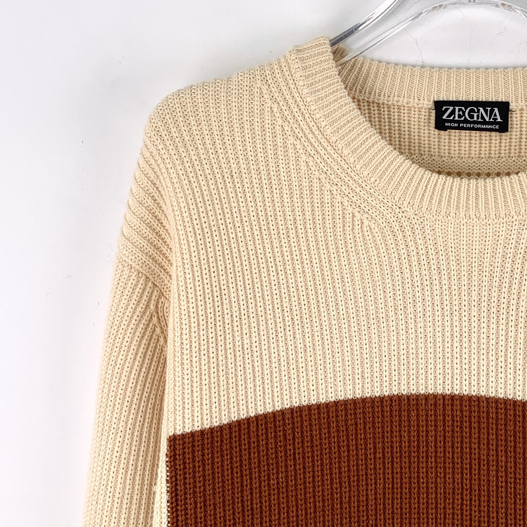 Z Zegna Zegna Striped Cashmere Sweater Beige (50R) Size US M / EU 48-50 / 2 - 3 Thumbnail
