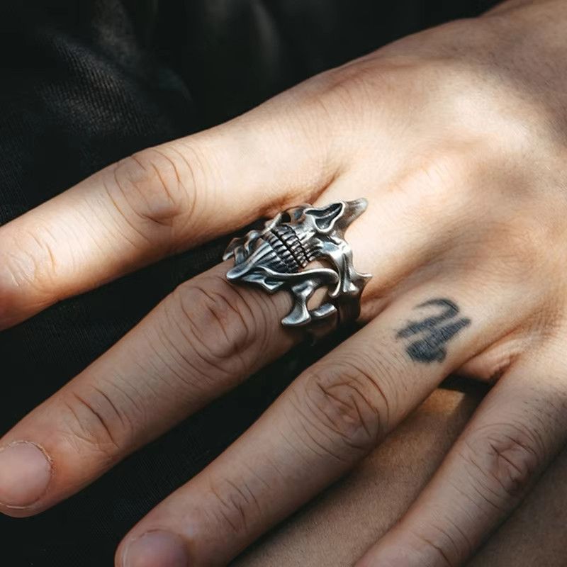 Jewelry Retro Silver Black Skull Rings Sophisticated Size ONE SIZE - 9 Thumbnail
