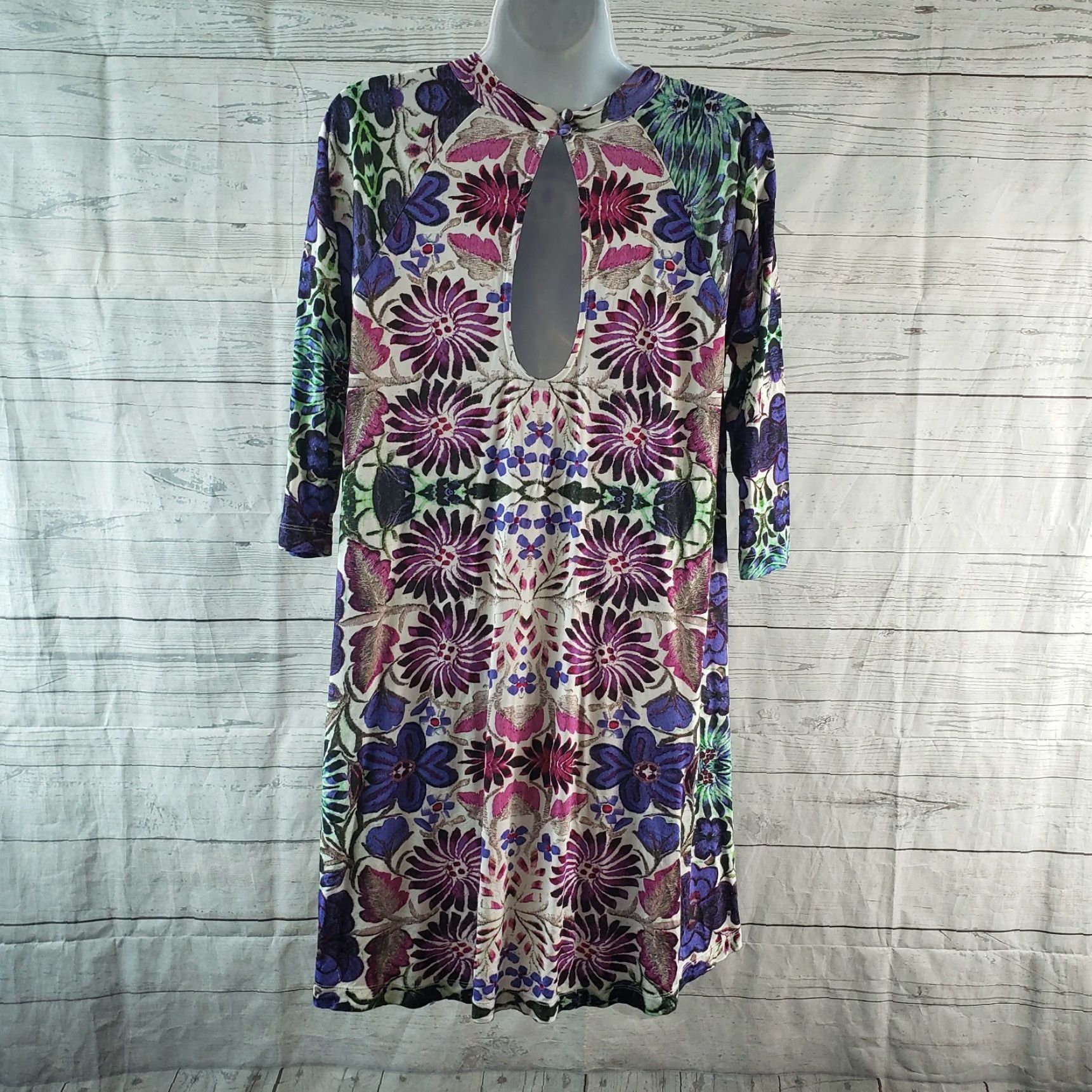 Free People Free People Womens Fiesta Floral Dress Sz Small Purple Green 3/4 Sleeve Multicolor Size S / US 4 / IT 40 - 4 Thumbnail