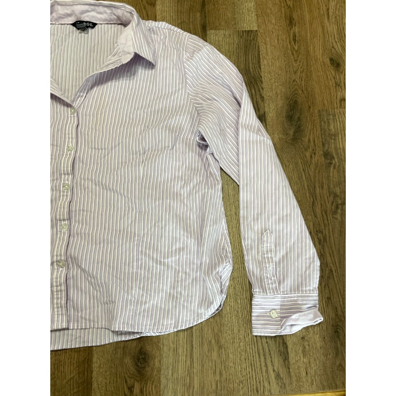 George George Shirt Womens XL Button-Up Casual Regular Long Sleeve Collared 16-18 Purple White Black Vintage No N/A Size XL / US 12-14 / IT 48-50 - 4 Thumbnail