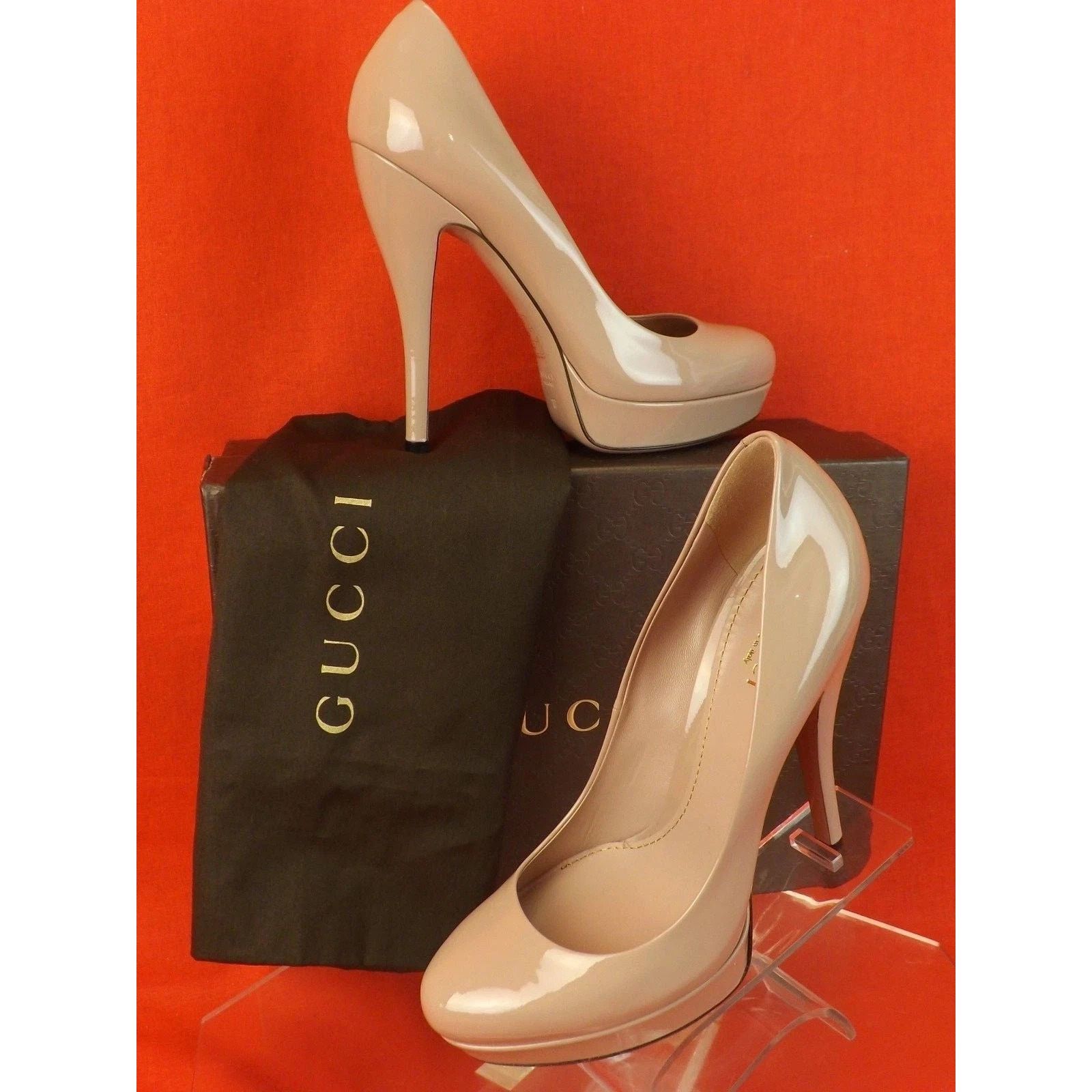 Gucci GUCCI NUDE BEIGE PATENT LEATHER LISBETH PUMPS #309995 39.5 Size US 9.5 / IT 39.5 - 1 Thumbnail