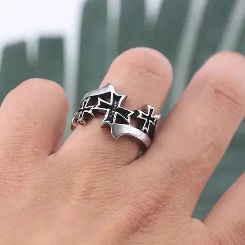 Vintage Gothic Repeat Cross Ring Silver Grunge Punk Black Jewelry Size ONE SIZE - 3 Thumbnail