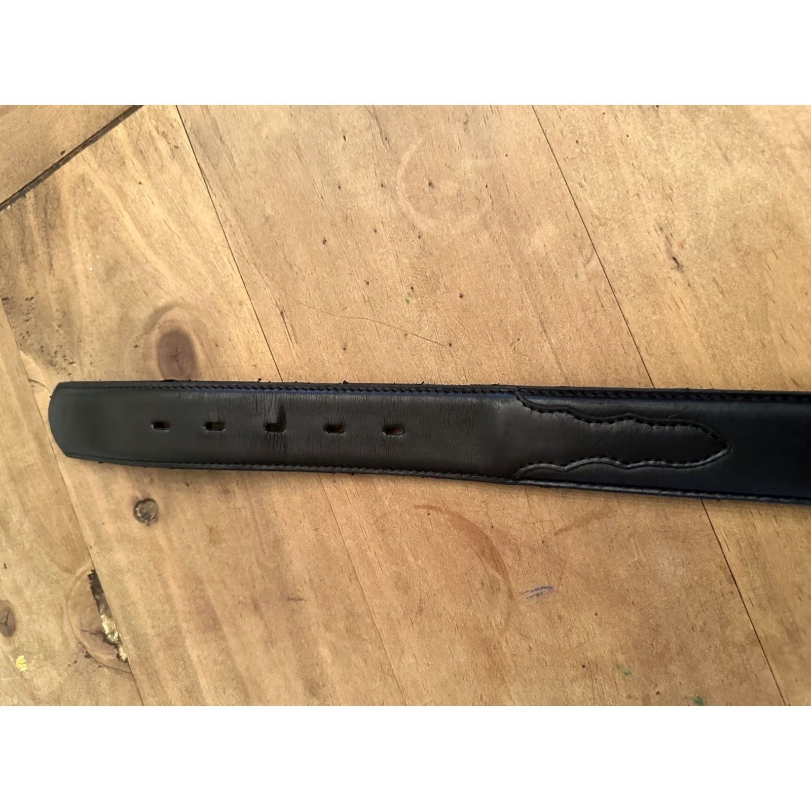 Vintage 3D Belt Company Belt Men's Basic Overlay Feathered Black Leather D1011 Size 34 Western Regular Mens Size 34 - 5 Thumbnail