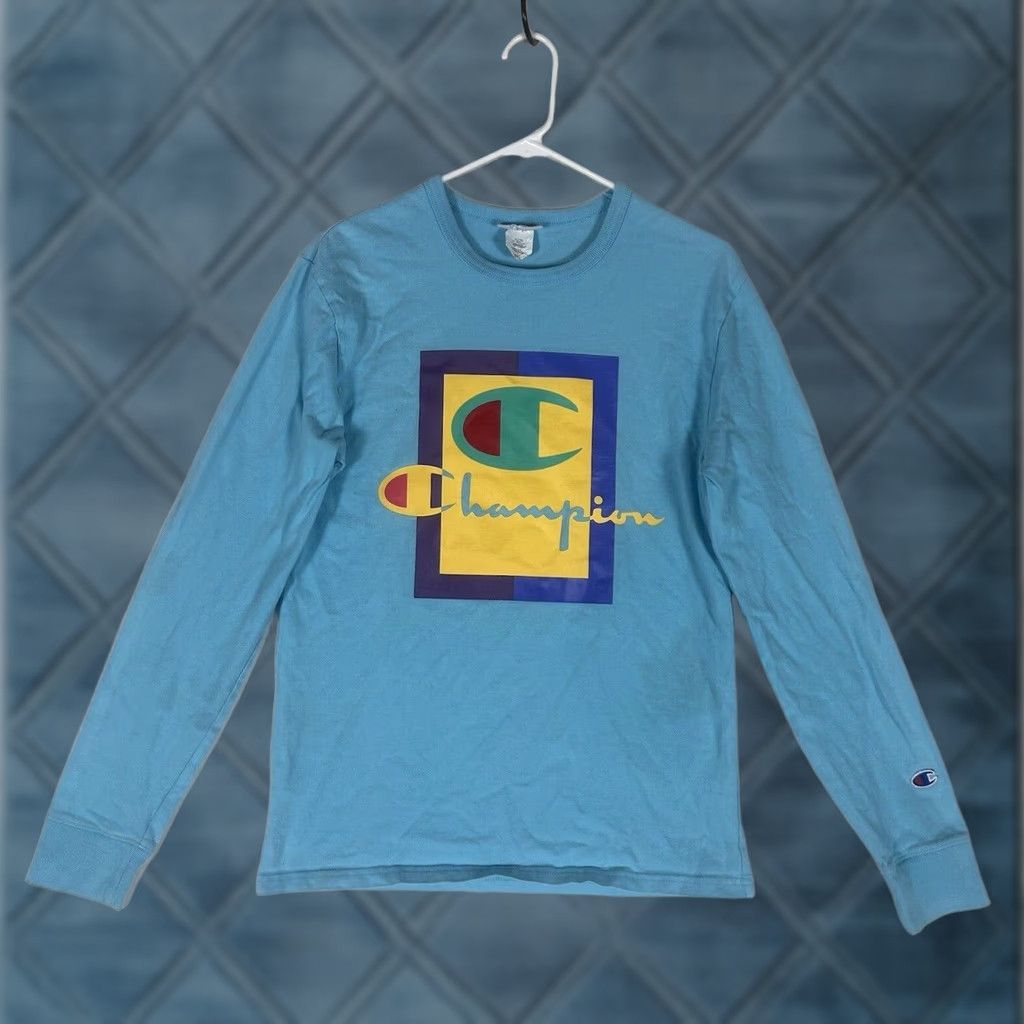 Champion VINTAGE Champion Sweatshirt Mens Small Crewneck Pullover 00s Y2K Big Logo Blue Size US S / EU 44-46 / 1 - 1 Thumbnail
