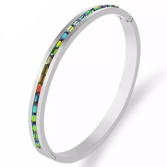 Other Women Colorful Crystal Row Bangle Stainless Bracelet (S) Size ONE SIZE - 1 Preview