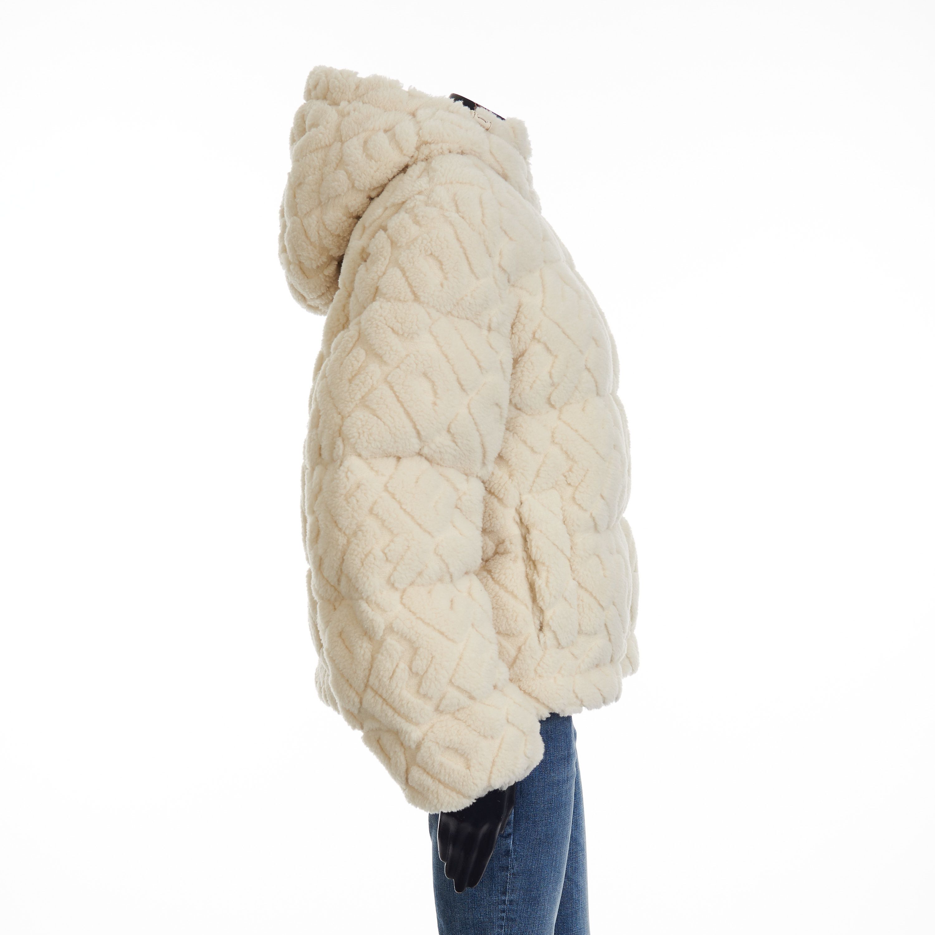 Fendi Short Blouson Jacket - White Wool, FF Motif, Drawstring Size L / US 10 / IT 46 - 7 Thumbnail