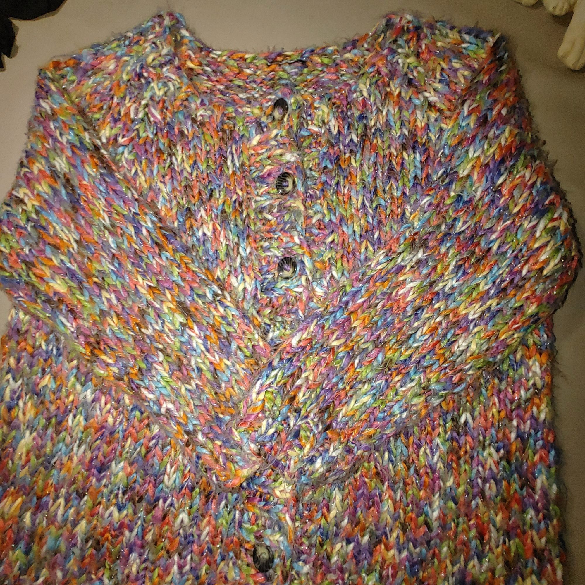 Other Cardigan Sweater XL Multicolor Oversize Cropped Chunky Knit Size XXL / US 16-18 / IT 52-54 - 3 Thumbnail