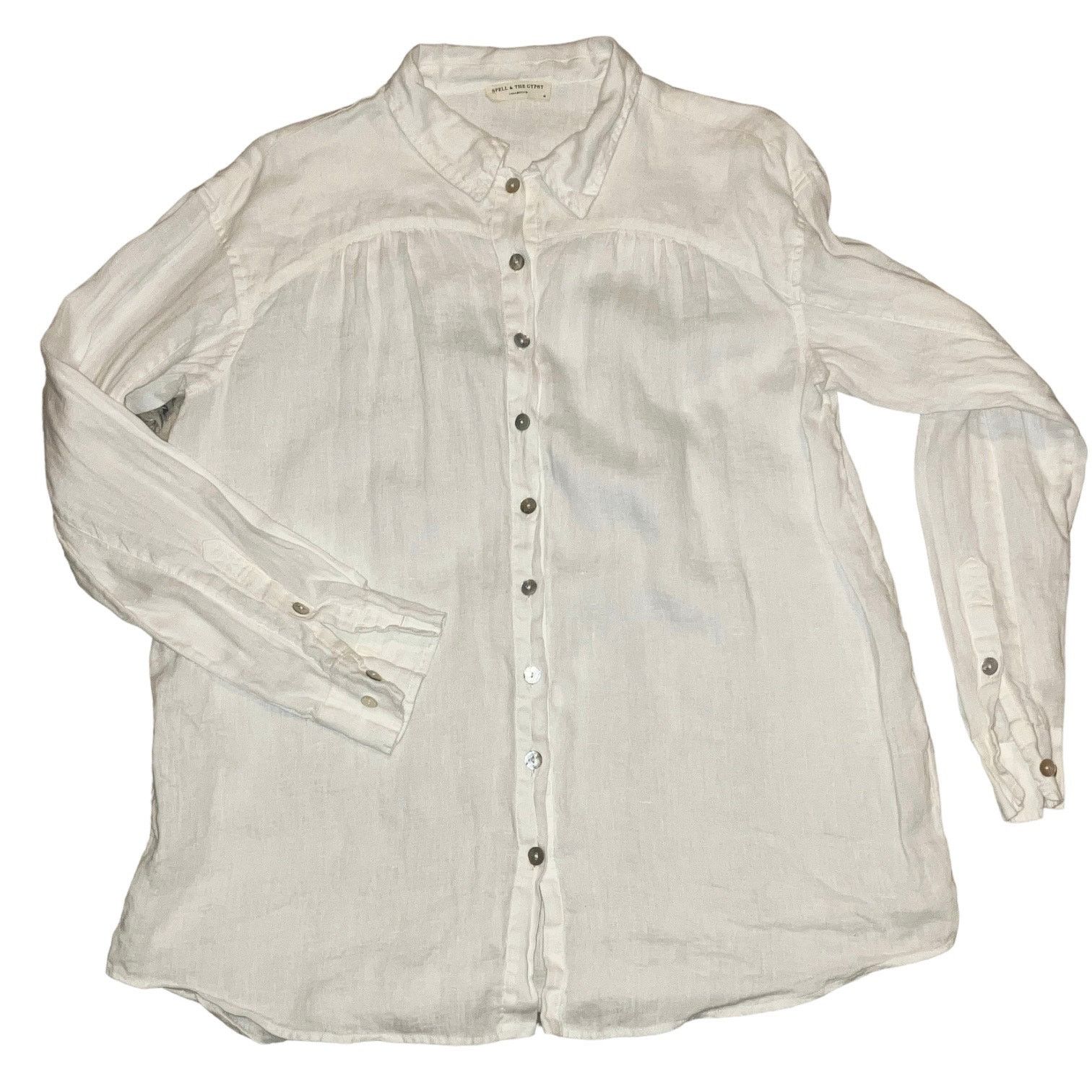 Spell Spell and the Gypsy Basic White Linen Blouse-Medium Size M / US 6-8 / IT 42-44 - 13 Thumbnail