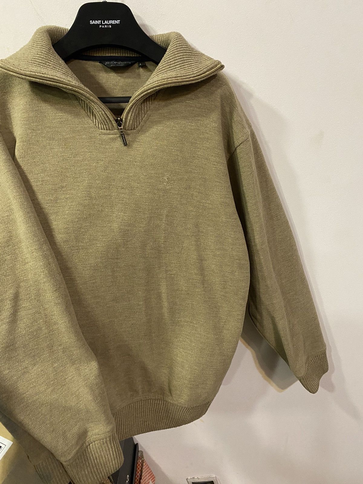 Yves Saint Laurent 90s YSL Sweatshirt 1/4 Quarter Zip Beige Sweater Old Money Size US L / EU 52-54 / 3 - 10 Thumbnail