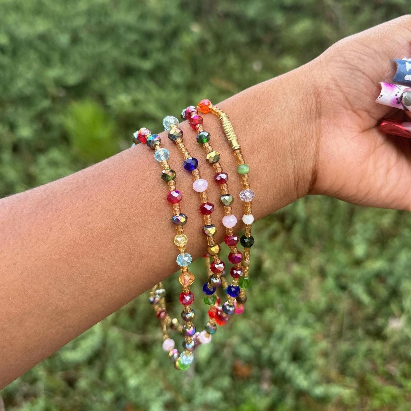 Handmade Small multicolored beaded African anklets from Ghana Size ONE SIZE - 2 Thumbnail