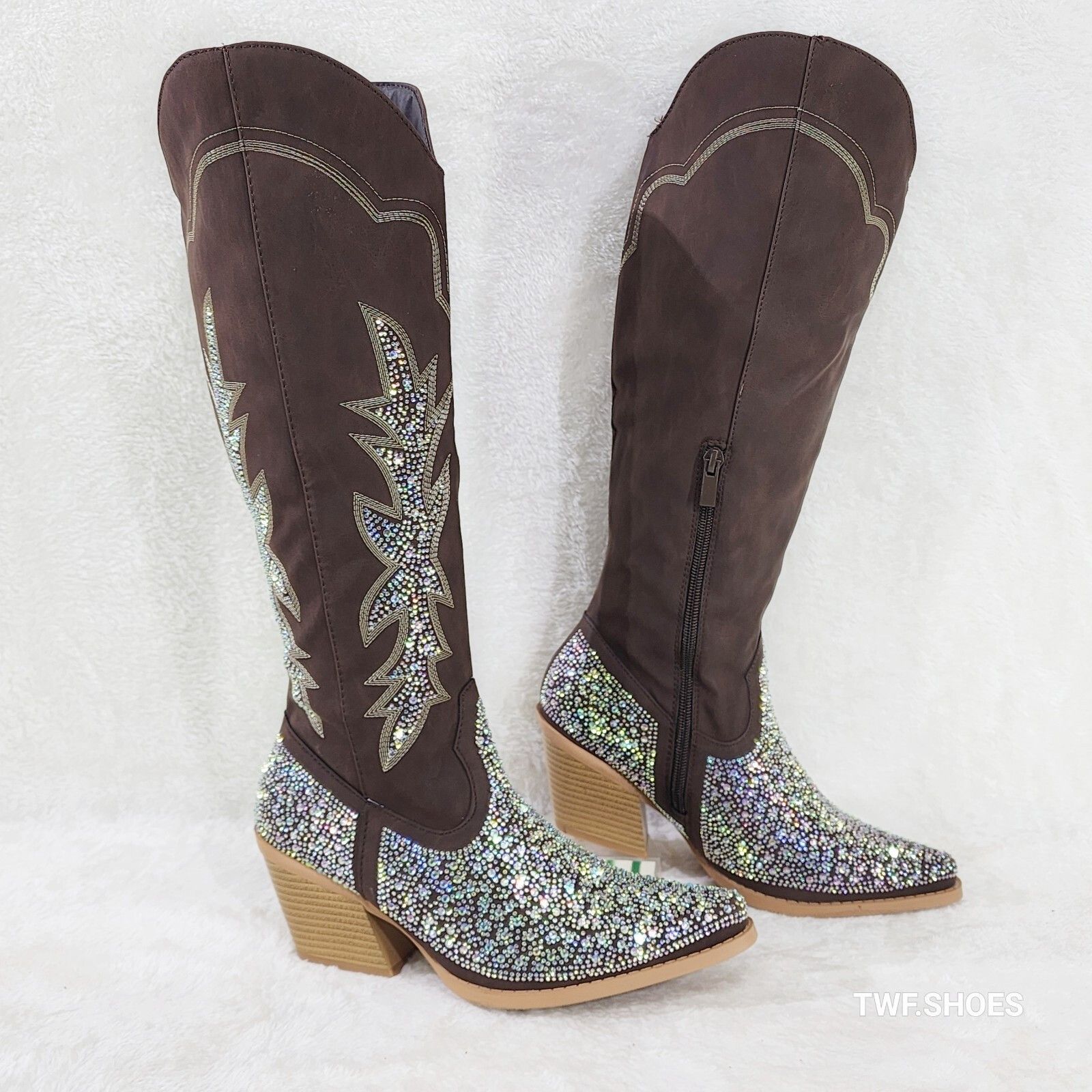 Other Annie Brown Leatherette Rhinestones Country Glam Western Cow Size US 10 / IT 40 - 1 Thumbnail