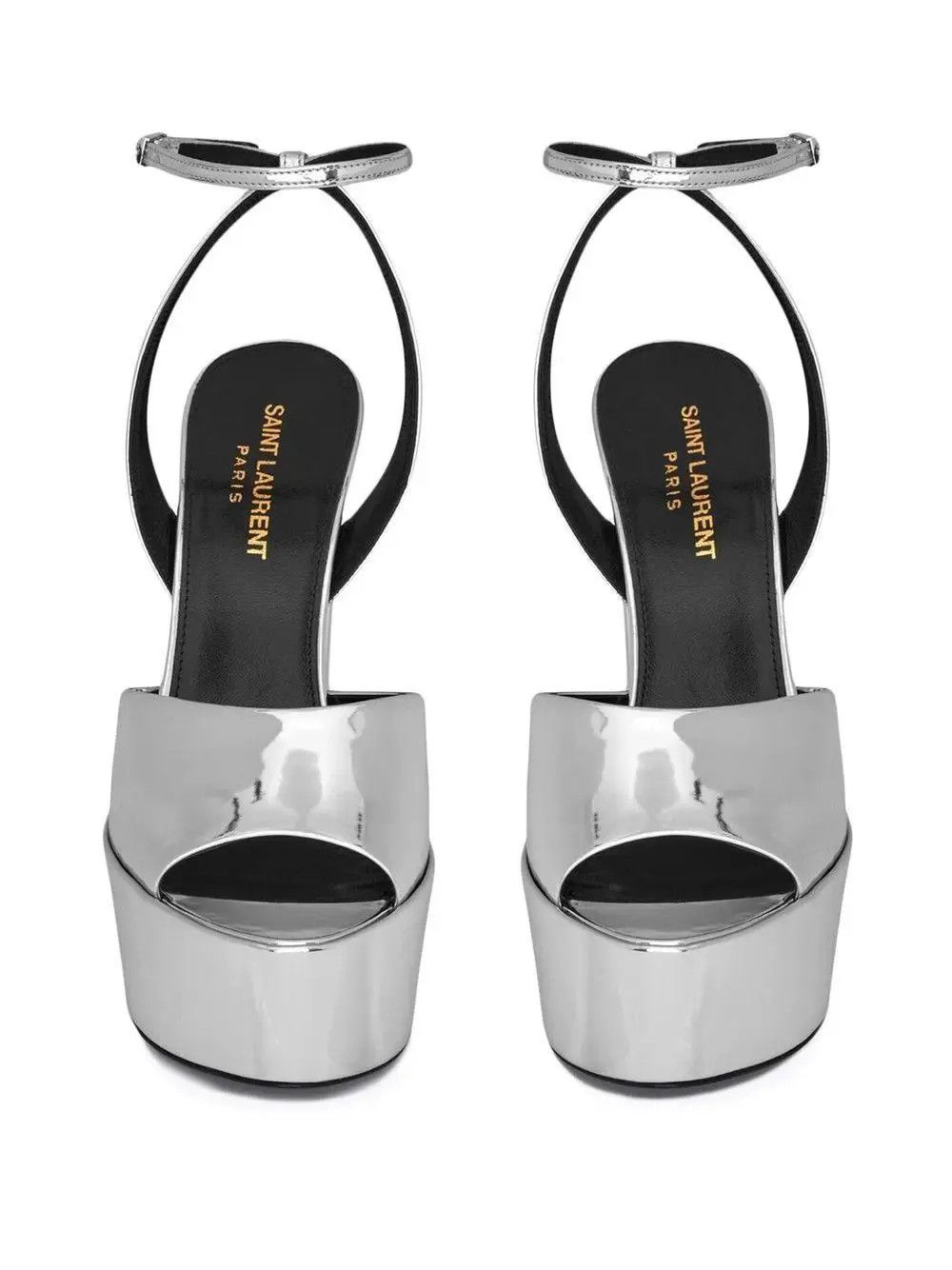 Saint Laurent Paris o1b1hav111224 Jodie Platform Sandals Leather in Silver Size US 11 / IT 41 - 3 Thumbnail
