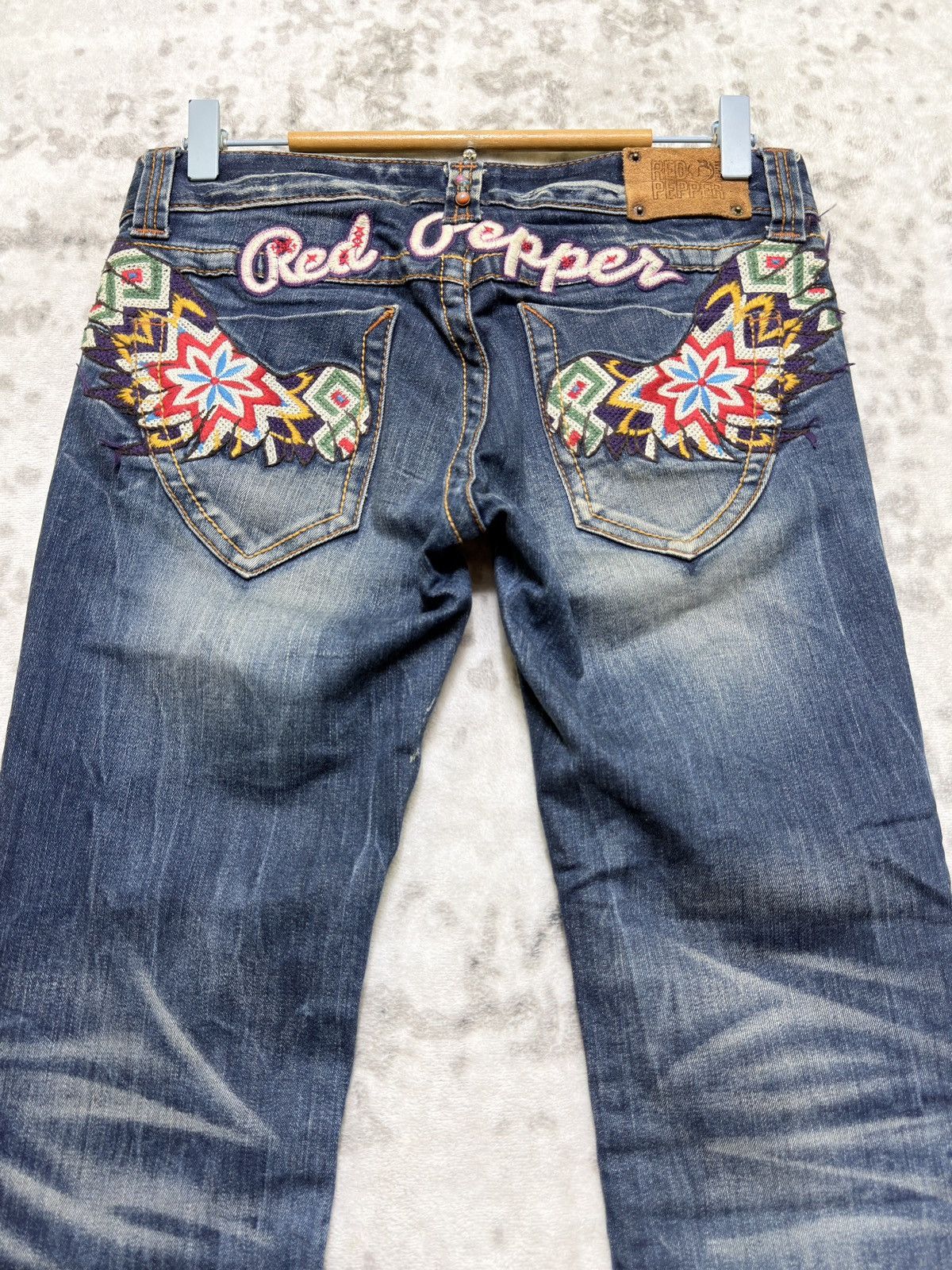 Hysteric Glamour Red Pepper Y2K Mud Wash Embroidered Wing Flare Bootcut Jeans Size US 28 / EU 44 - 8 Thumbnail