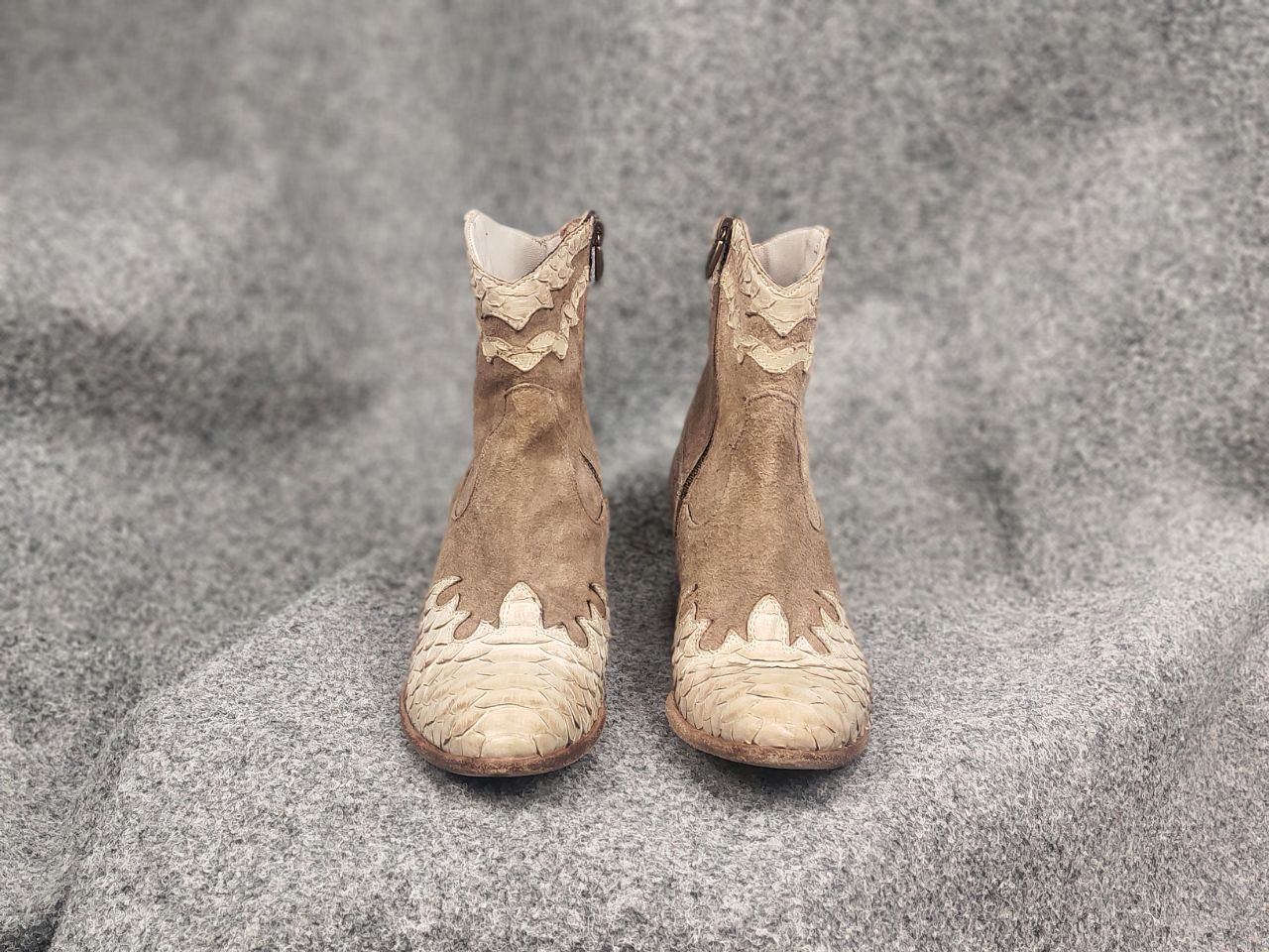 Vintage Fauzian Jeunesse Leather reptile Western Ankle Boots Zip Size US 7 / IT 37 - 3 Thumbnail