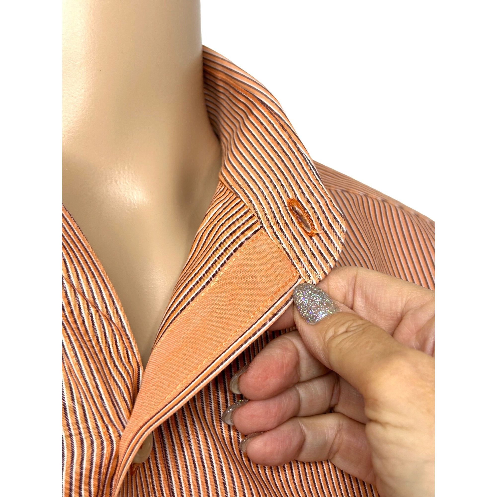 Izod IZOD Men’s Button Up Shirt Orange White Striped L Slim Contr Size US L / EU 52-54 / 3 - 7 Thumbnail