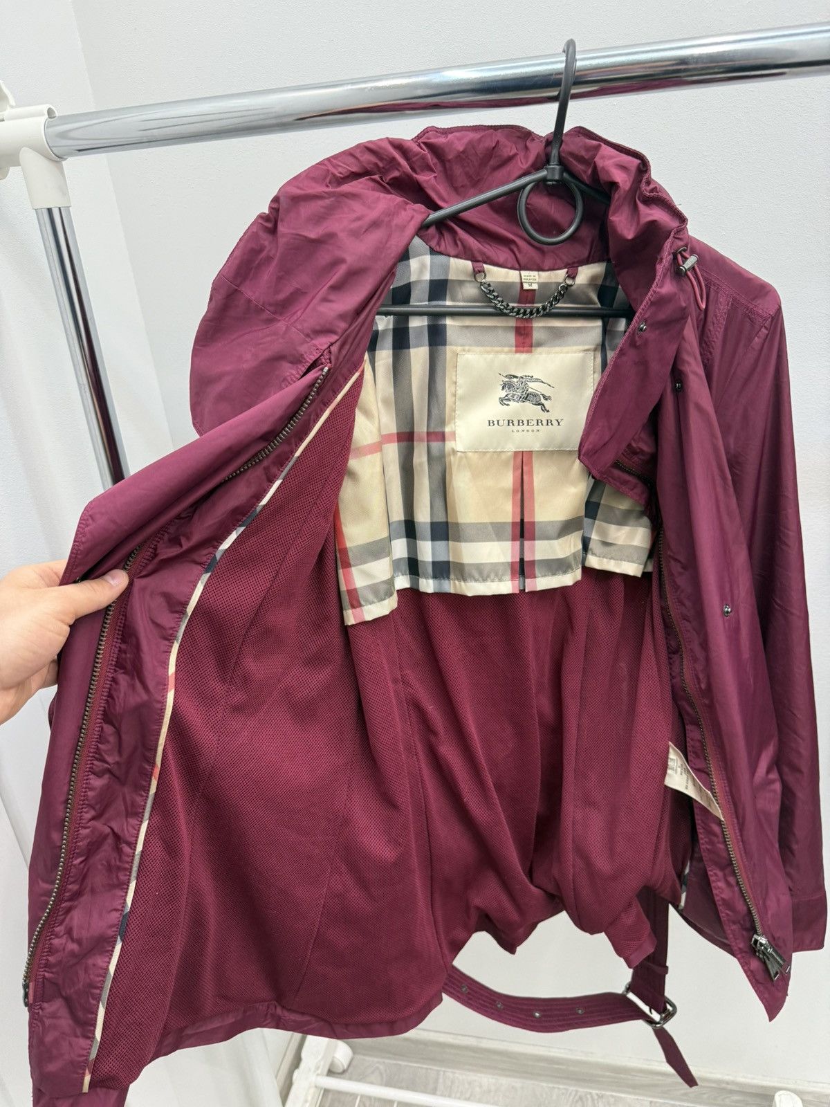 Burberry × Designer Burberry Navy Red Nylon Zip Hooded Coat Jacket Size M / US 6-8 / IT 42-44 - 11 Thumbnail