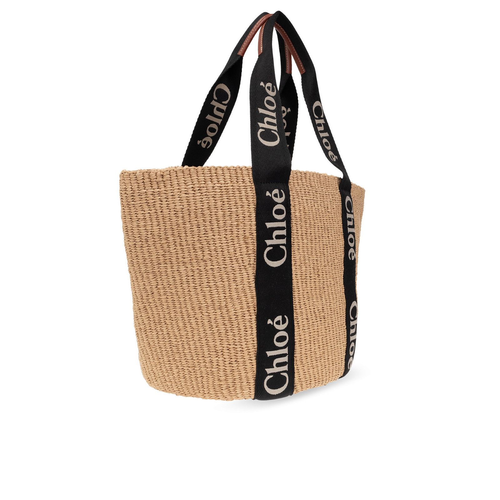 Chloe Chloe Large Black Basket Tote Brown Raffia-Effect Linen Shou Size ONE SIZE - 3 Thumbnail