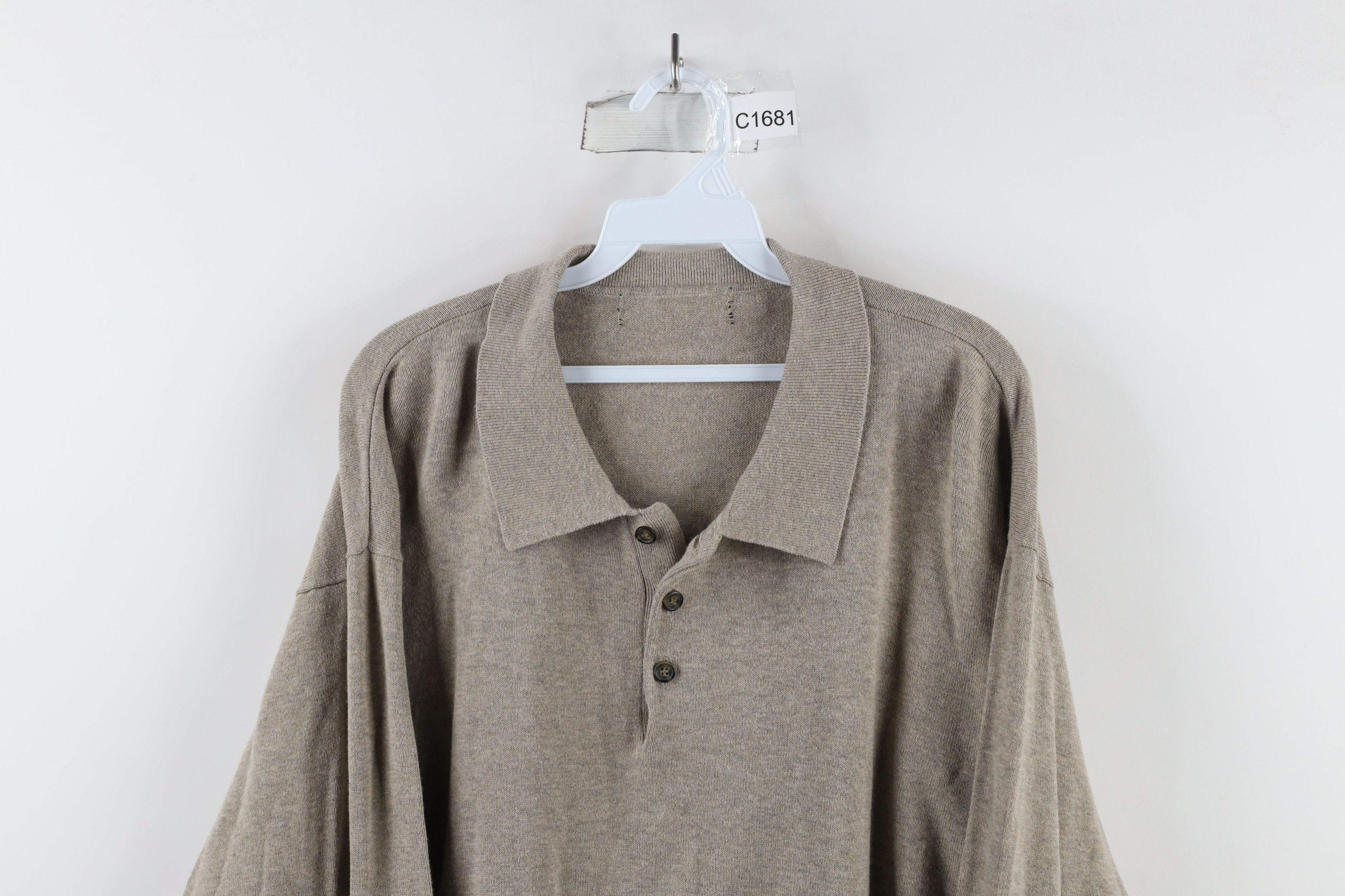 Vintage Vintage 90s Streetwear Cotton Knit Collared Sweater Beige Size US XL / EU 56 / 4 - 2 Thumbnail