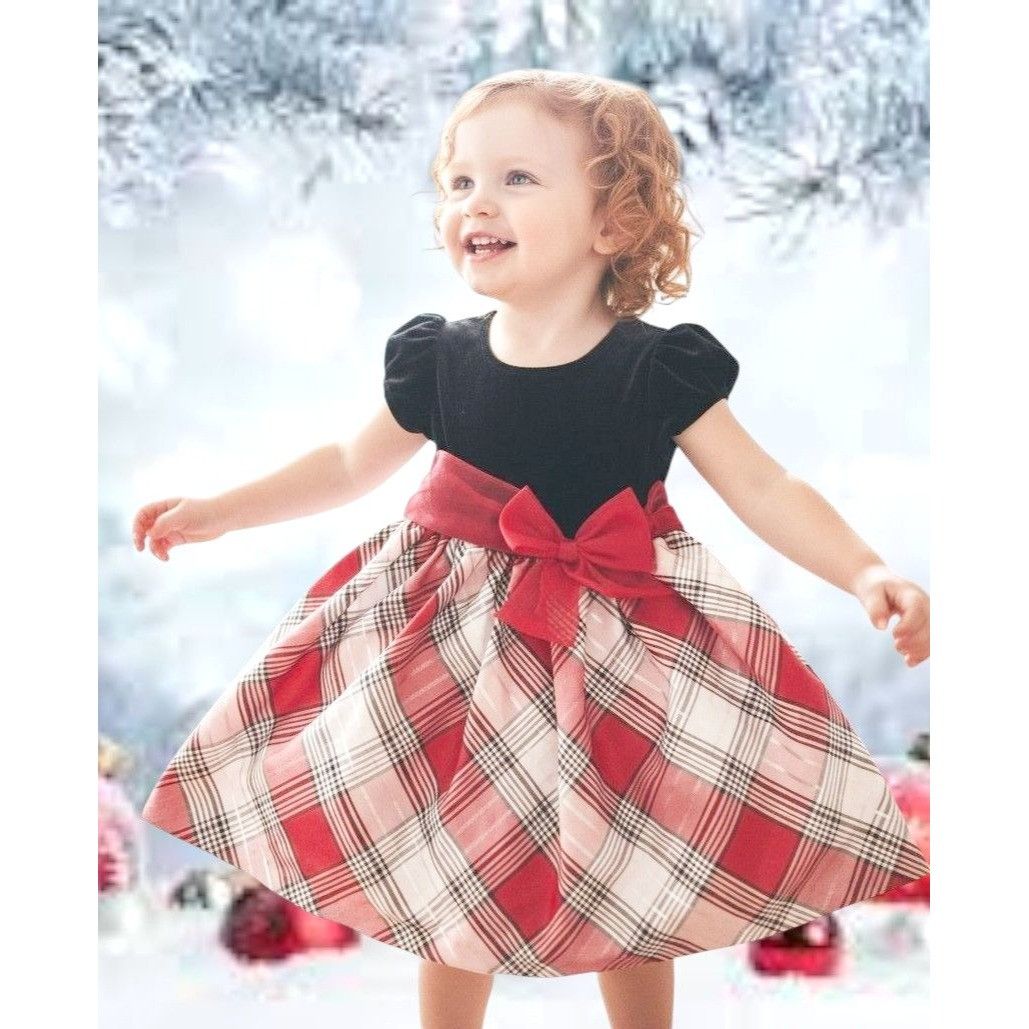 Other Bonnie Jean Velour Red Plaid Dress Toddler Girl 3T Christmas Size XS / US 0-2 / IT 36-38 - 2 Thumbnail