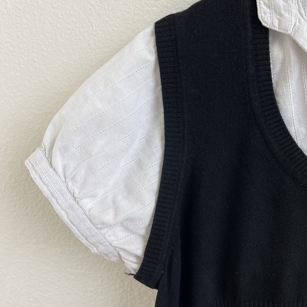 Other DEBBIE MORGAN Vintage Black White Knit Milkmaid Academia Top Size L / US 10 / IT 46 - 6 Thumbnail