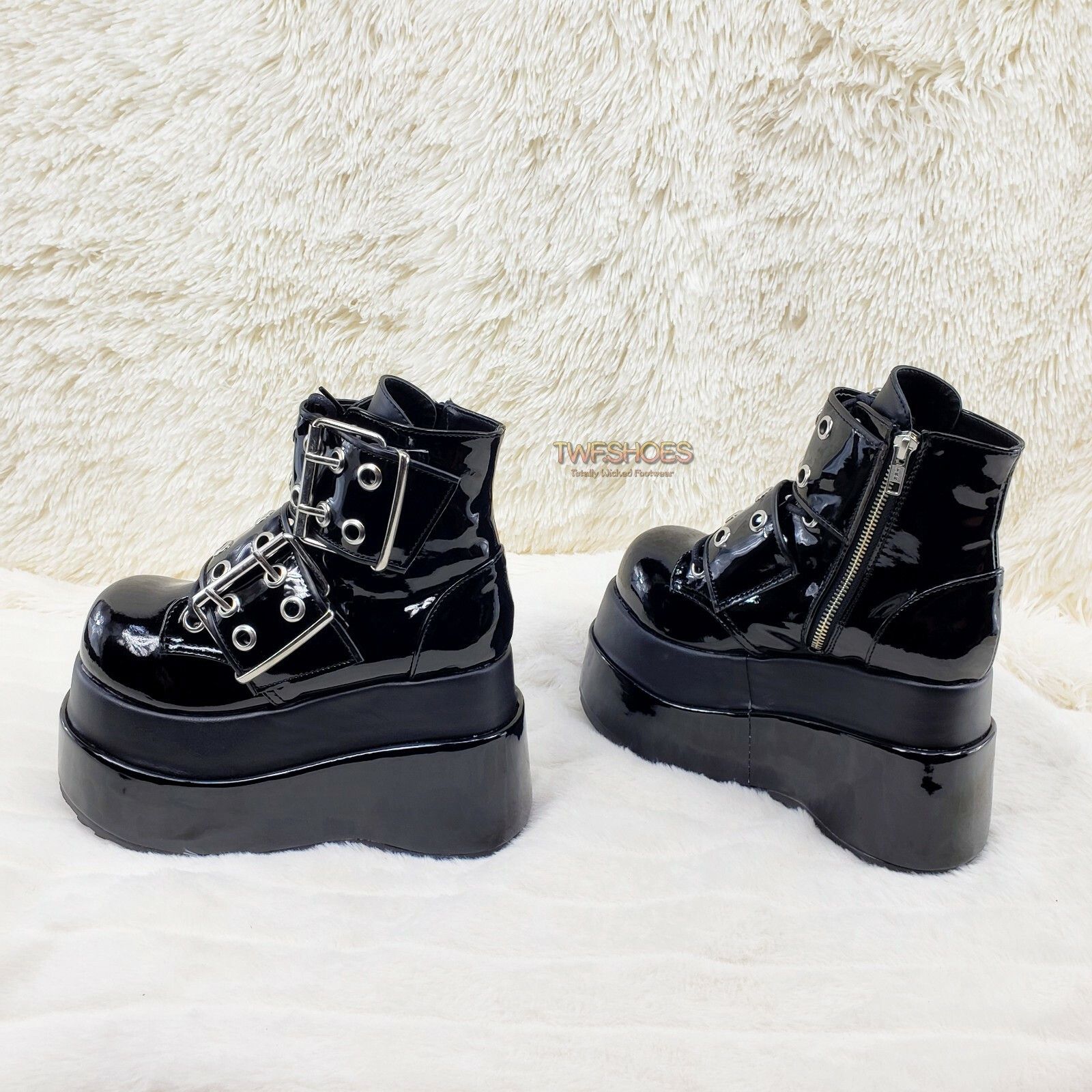 Other Bear 104 Black Patent 4.5" Goth Punk Rock Platform Ankle Boo Size US 10 / IT 40 - 5 Thumbnail