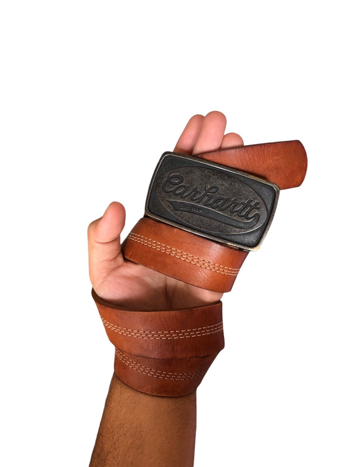 Carhartt Rare❗️Vintage Carhartt Buckle Spellout Leather Belt Size ONE SIZE - 1 Thumbnail